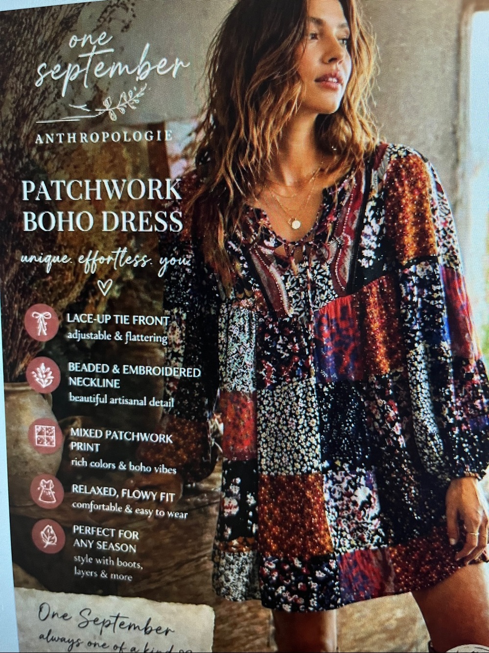 Anthropologie One September Beaded Embroidered Patchwork Boho Dress Size Small